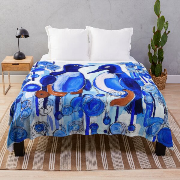 Item preview, Blue Birds in Bloom – Modern Folk Art Bird Illustration designed and sold by dawnleblanc55.