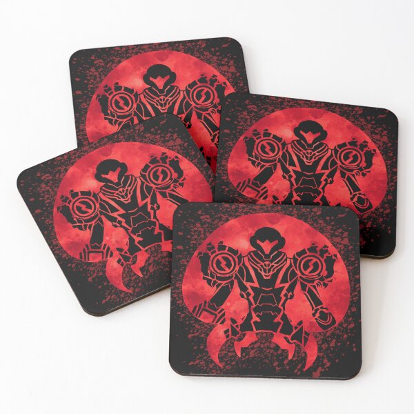 Item preview, Samus con traje de gravedad Metroid Dread dentro de un Metroid rojo con salpicaduras de pintura designed and sold by Goolsby-Designs.