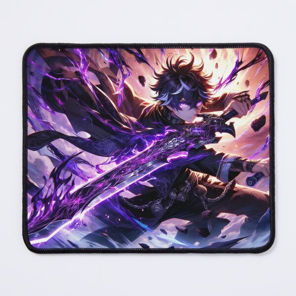 Item preview, Epic Anime Swordsman - Dark Purple Magic Aura & Infused Blades designed and sold by TheRichGallery.