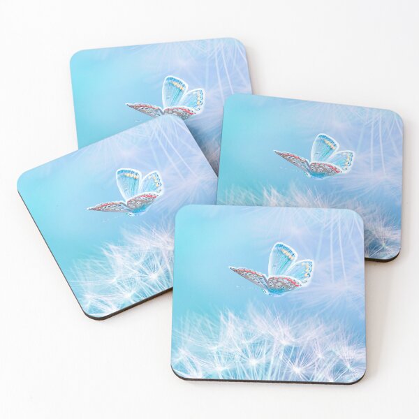 Item preview, Dandelion Seeds Macro Blowing Butterfly Soft Pastel Blue Background  designed and sold by Artycom.