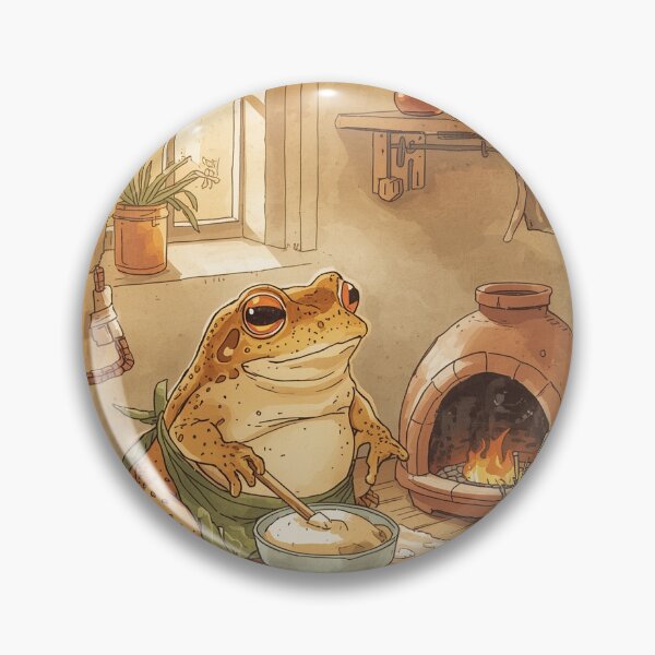 Item preview, Cozy Frog Baking Bread Cottagecore Illustration designed and sold by PictorialWhimsy.