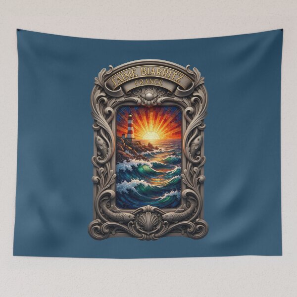 Item preview, Biarritz France Coastal Mosaic – Art Nouveau Lighthouse & Atlantic Waves designed and sold by FrancophileFun.