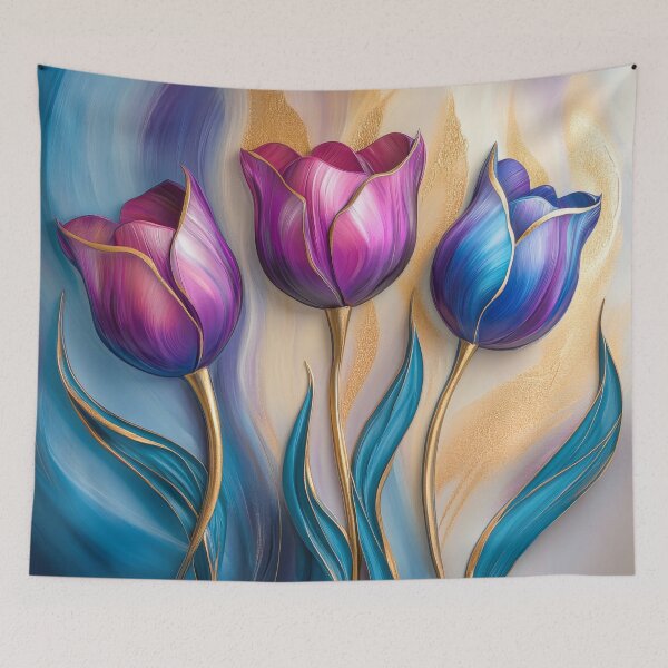Artikelvorschau, Gemälde mit lila und blauen Tulpen entworfen und verkauft von MargaretWiktor.
