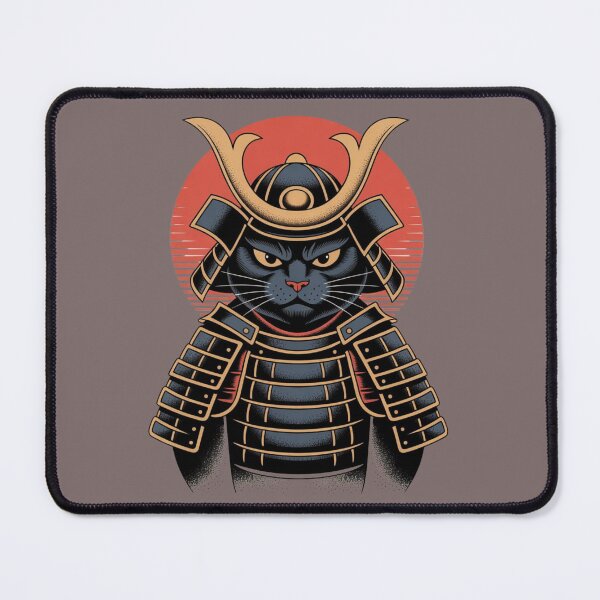 Item preview, Samurai Cat Warrior: Black Feline in Traditional Armor with Rising Sun designed and sold by Designorado.