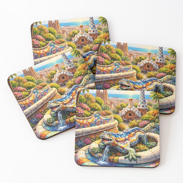Item preview, Barcelona mosaic art – colorful Mediterranean illustration designed and sold by Ar0undTheW0rld.