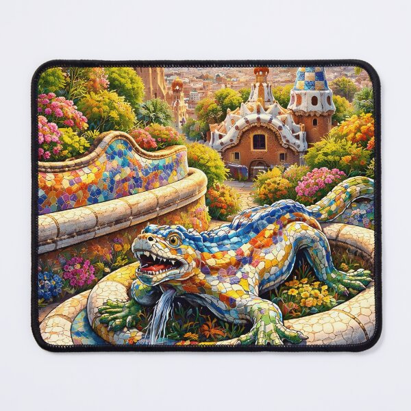 Item preview, Barcelona mosaic art – colorful Mediterranean illustration designed and sold by Ar0undTheW0rld.
