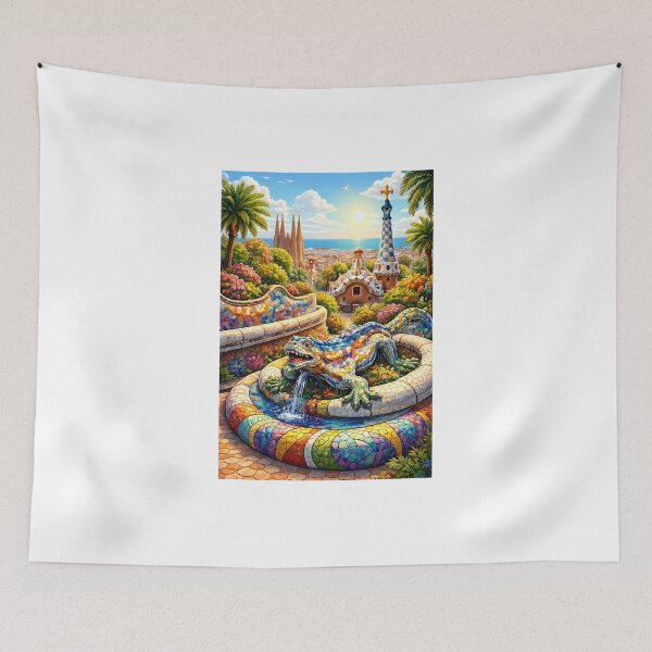 Item preview, Barcelona mosaic art – colorful Mediterranean illustration designed and sold by Ar0undTheW0rld.