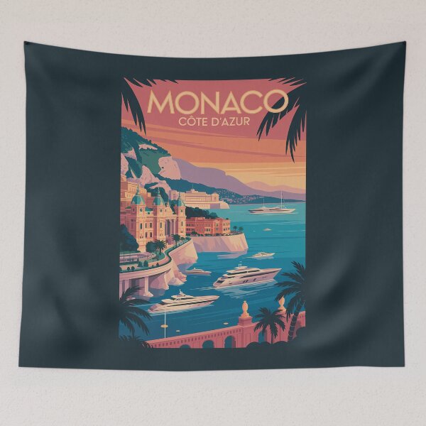 Item preview, Monaco Mediterranean Coast Illustration Travel Art Vintage designed and sold by KrisSidDesigns.