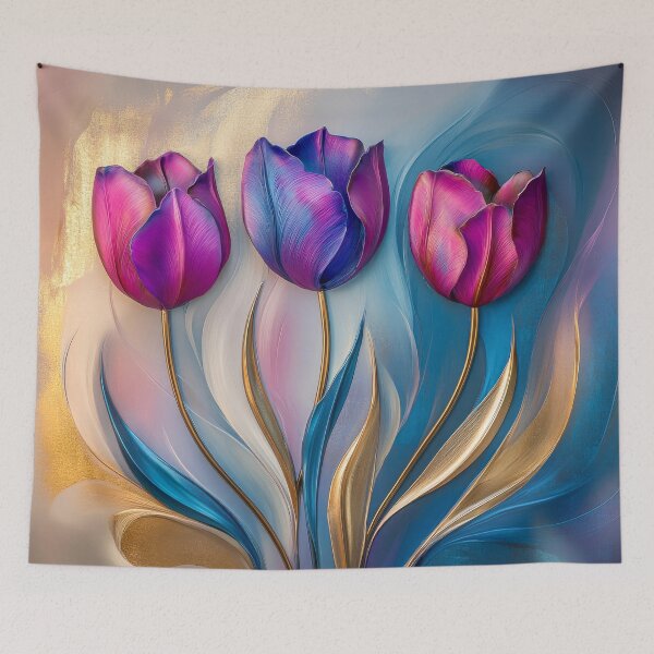 Artikelvorschau, Gemälde mit lila und blauen Tulpen entworfen und verkauft von MargaretWiktor.