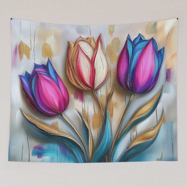 Artikelvorschau, Gemälde mit lila und blauen Tulpen entworfen und verkauft von MargaretWiktor.