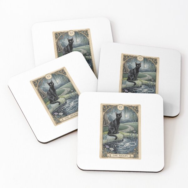 Item preview, The Moon Cat Tarot Card Vintage Art designed and sold by PictorialWhimsy.