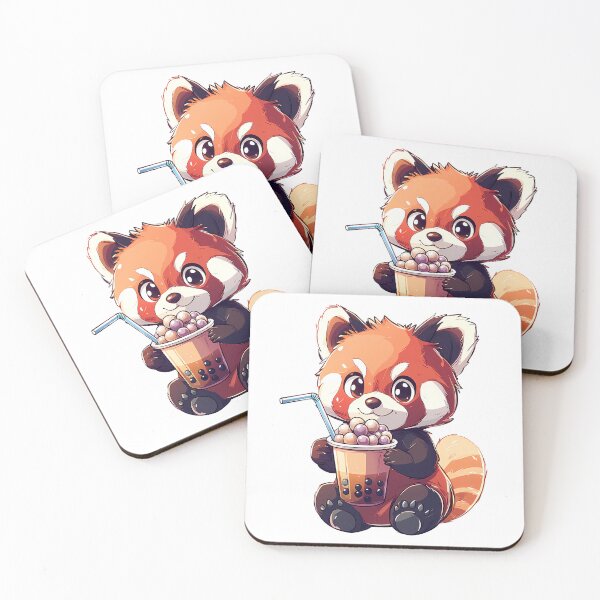 Item preview, Cute Red Panda Drinking Boba Tea designed and sold by Beachy Beasts.