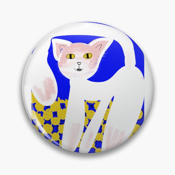 Artikelvorschau, Surrealistische Katzenillustration, weiße Katze auf blau-gelbem Hintergrund entworfen und verkauft von Nata-pattern.