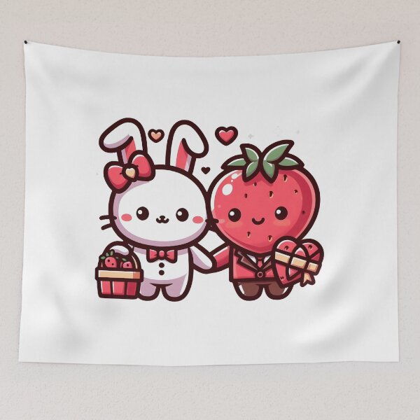 Item preview, Kawaii Bunny and Strawberry Couple Valentine Love Art. designed and sold by The-T-In-Retro.