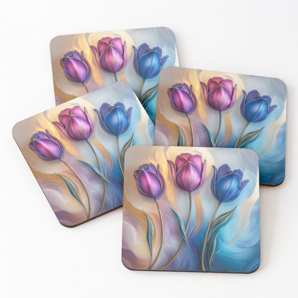 Artikelvorschau, Gemälde mit lila und blauen Tulpen entworfen und verkauft von MargaretWiktor.