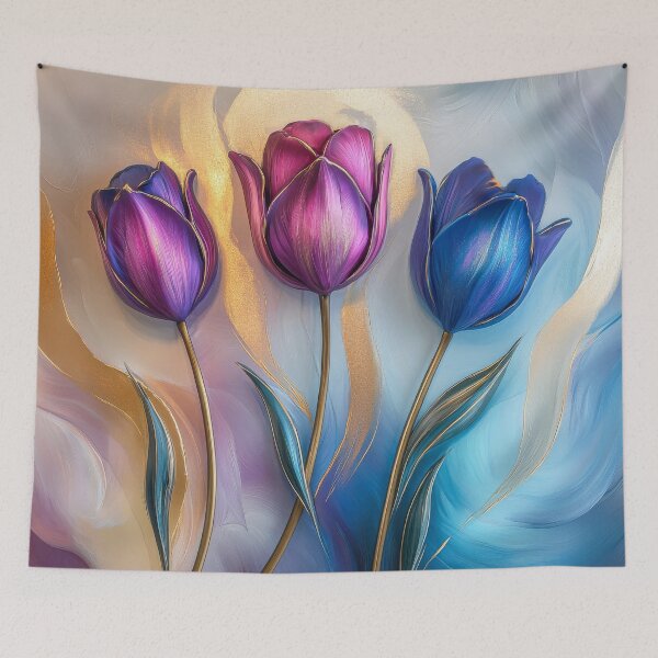 Artikelvorschau, Gemälde mit lila und blauen Tulpen entworfen und verkauft von MargaretWiktor.