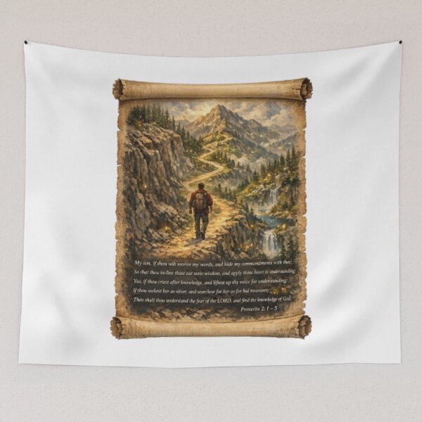 Item preview, Proverbs 2:1 to 5 Mountain Path Scroll Print, Seek Wisdom Like Silver, Christian Scripture Wall Art, Inspirational Faith Gift designed and sold by TerScott.