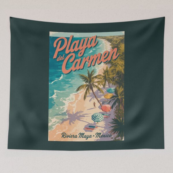 Item preview, Playa del Carmen Beach Illustration Travel Art Vintage designed and sold by KrisSidDesigns.