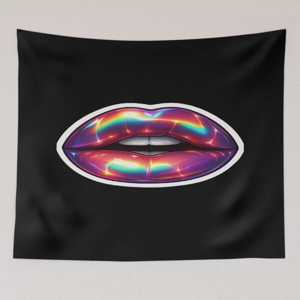 Item preview, Glossy Rainbow Lips Art – Iridescent Pop Culture Aesthetic for Bold Posters, Stickers & Apparel designed and sold by Bright Nest Studio.