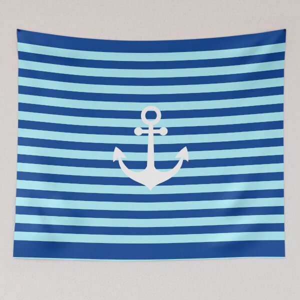 Item preview, Nautical Anchor on Navy and Light Blue Stripes designed and sold by LMDIGITAL6.