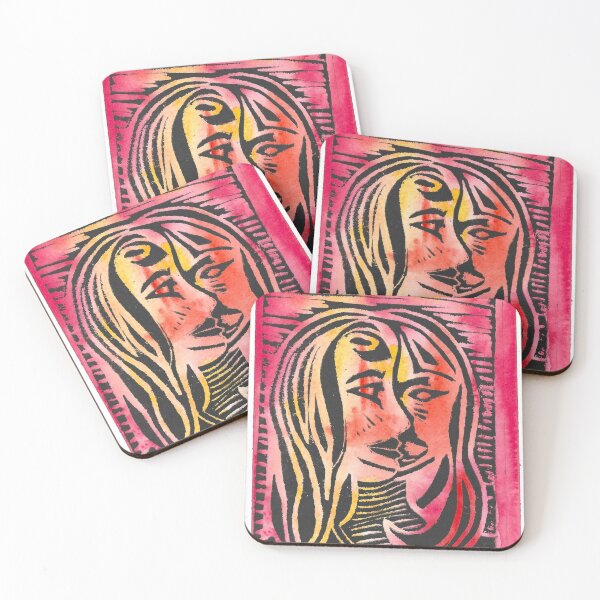 Item preview, Two-Faced - Relief print on watercolor designed and sold by Jamie  Taylor.