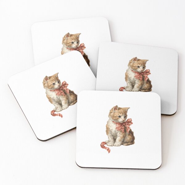 Item preview, Antique painting of a cat wearing a pink ribbon designed and sold by MendaciousMina.