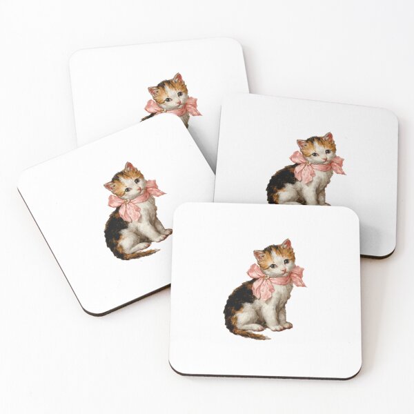 Item preview, Antique painting of a cat wearing a pink ribbon designed and sold by MendaciousMina.