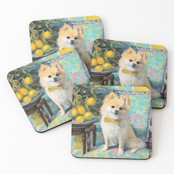 Item preview, Pomeranian dog and lemons in turquoise chinoiserie room designed and sold by SophieClimaArt.