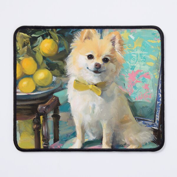 Item preview, Pomeranian dog and lemons in turquoise chinoiserie room designed and sold by SophieClimaArt.