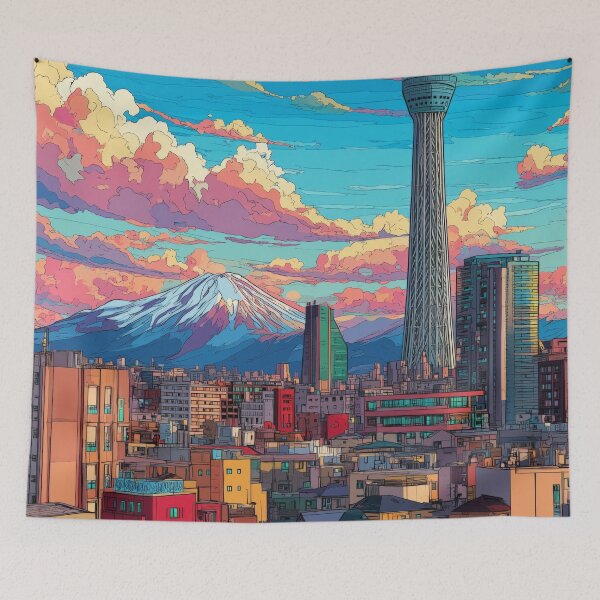 Item preview, Tokyo Pop Art – Skytree & Mount Fuji Turquoise Sky designed and sold by SkylineVistas Designs.