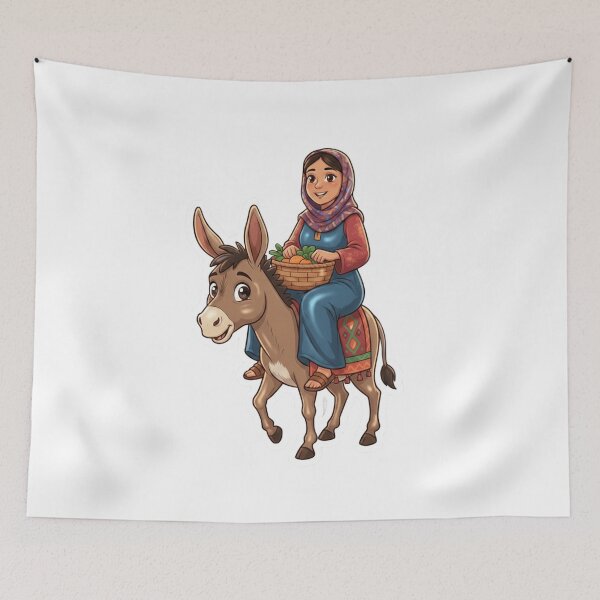 Item preview, Cute Village Girl on Donkey - Traditional Rural Sticker Art designed and sold by Fatomfatom.
