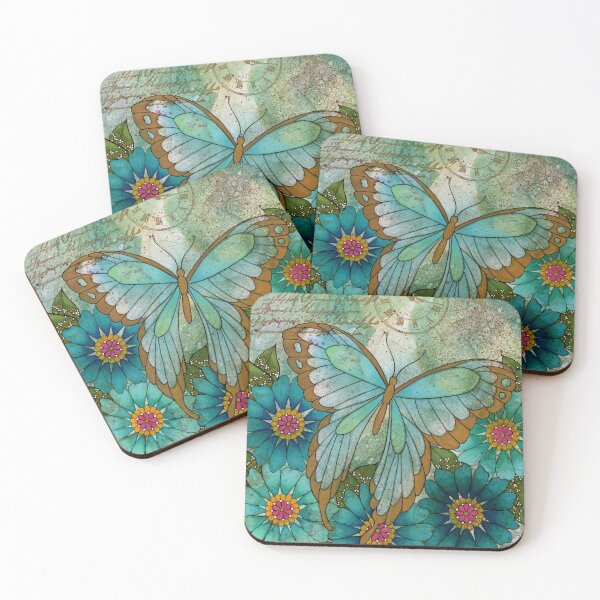 Item preview, Butterfly with Flowers on a mixed media background designed and sold by Kelly Ryan Rhoades.