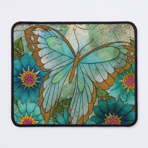 Item preview, Butterfly with Flowers on a mixed media background designed and sold by Kelly Ryan Rhoades.