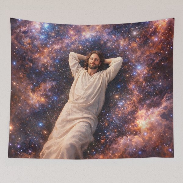 Item preview, Jesus-Inspired Figure Resting Among the Stars designed and sold by ImaginingNebulae.