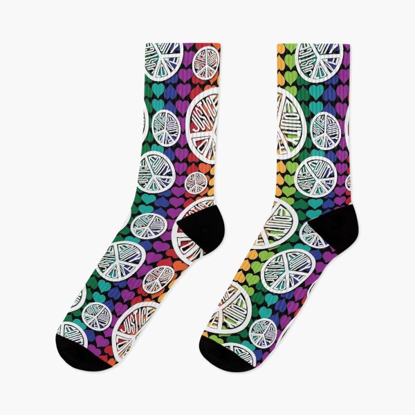 Item preview, White Peace Love Justice Equity Stamp on Rainbow Hearts & Black designed and sold by Digitalmyth's Designs.