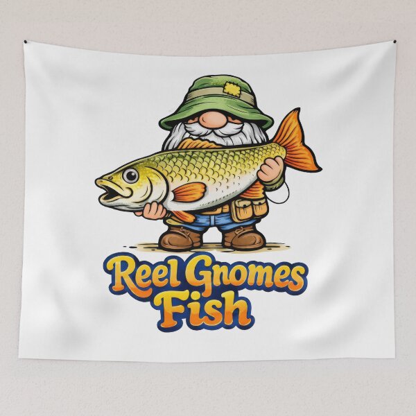 Item preview, Reel Gnomes Fish – Funny Fishing Gnome with Giant Catch designed and sold by Moriarty's Digital Visions.