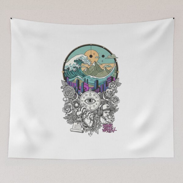 Item preview, Urban Dreamscape: Great Wave & Geometric Surrealism Mashup designed and sold by Blue Bird  Designs.