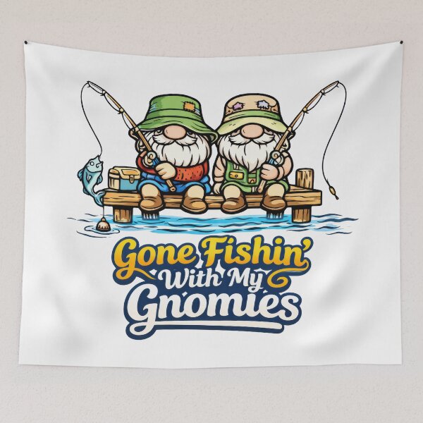 Item preview, Gone Fishin’ With My Gnomies – Funny Fishing Gnome designed and sold by Moriarty's Digital Visions.