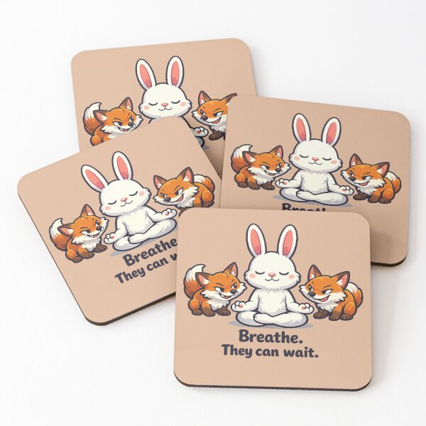 Item preview, Calm Bunny Yoga with Playful Foxes – Cute Meditation Illustration designed and sold by MKVisions.