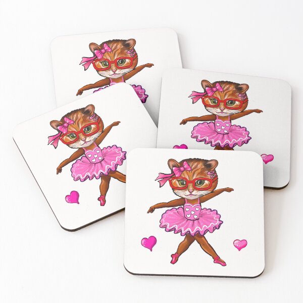 Item preview, Amber the Cute Orange Cat Ballerina in Pink Tutu and Glasses designed and sold by Artonmytee.