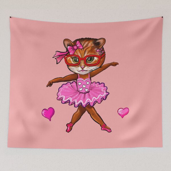 Item preview, Amber the Cute Orange Cat Ballerina in Pink Tutu and Glasses designed and sold by Artonmytee.