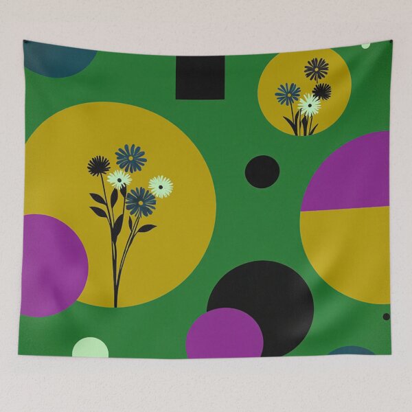 Artikelvorschau, Abstrakte Blumenkunst mit geometrischen Kreisen in Grün und Gelb entworfen und verkauft von joycrysstudio.