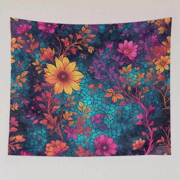 Item preview, Vibrant Floral Mosaic: A Colorful, Cracked Botanical Dreamscape designed and sold by Virtuals1.