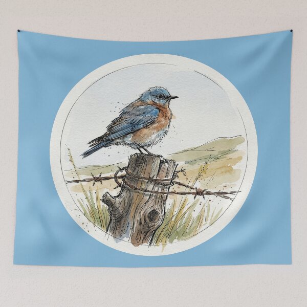 Item preview, Watercolor Bluebird on Fence Post designed and sold by Tridentulus.