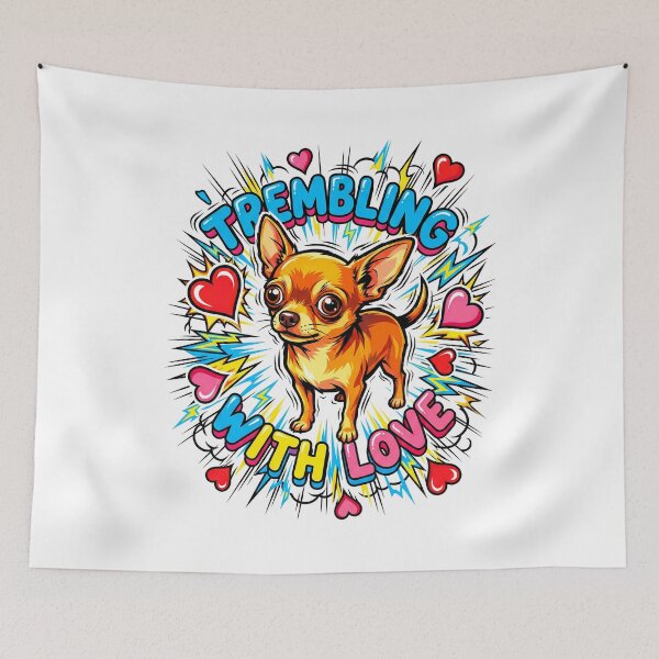 Item preview, A wide-eyed Chihuahua vibrating with love surrounded by electric hearts. designed and sold by Tong4130.