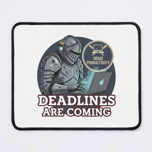 Item preview, Deadlines Are Coming Medieval Knight Office Parody Sticker designed and sold by ND-Culture.