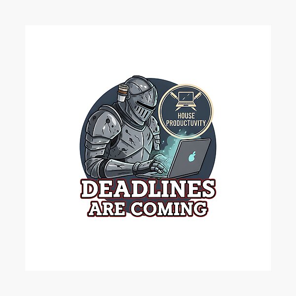 Item preview, Deadlines Are Coming Medieval Knight Office Parody Sticker designed and sold by ND-Culture.