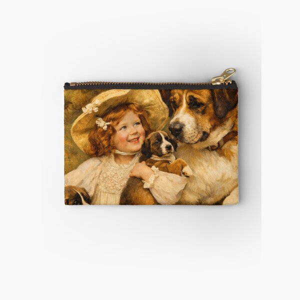 Item preview, Vintage Girl with St. Bernard Dogs – Warm Cottagecore Nursery Art designed and sold by MolliesBoutique.