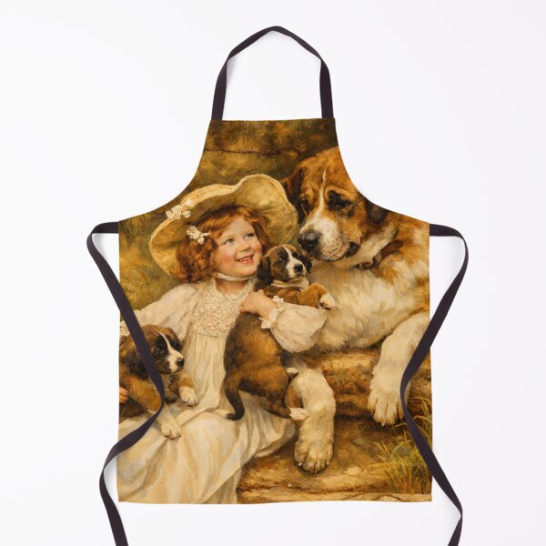 Item preview, Vintage Girl with St. Bernard Dogs – Warm Cottagecore Nursery Art designed and sold by MolliesBoutique.
