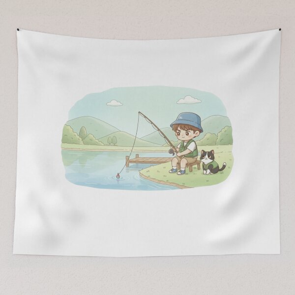 Item preview, Boy and Gentleman Cat Fishing Together designed and sold by Sweet Moments.